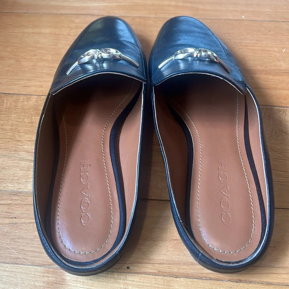 COACH Sienna Leather Slide Loafer Shoes Mule Black Gold Women's sz 7 - Picture 4 of 9